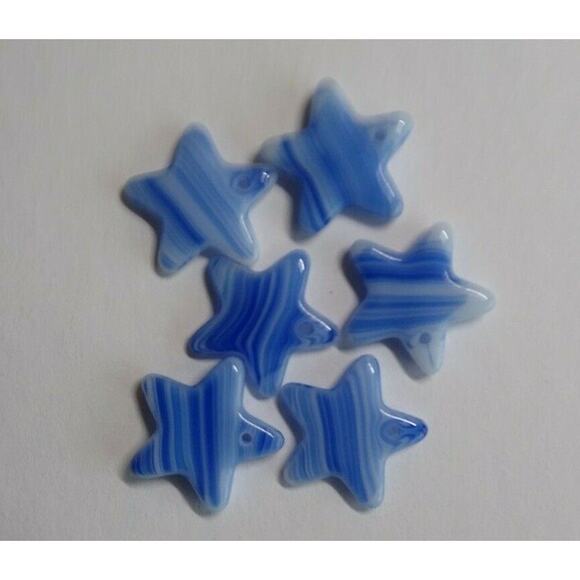 6 Star Shaped 15mm Translucent Blue Striped Quartz Pendants 1960s West Germany - Picture 4 of 4